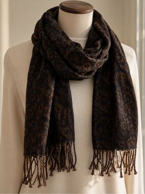 Cejon Brown Leopard Patterned Knit Scarf
